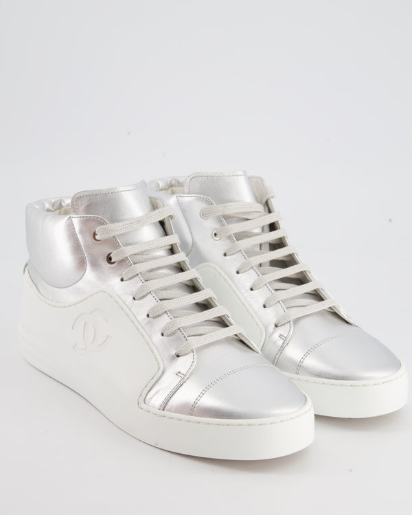 Chanel White Leather Trainers with Silver Detai Size EU 39.5