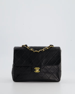 Chanel Vintage Black Medium Square Bag in Lambskin Leather with