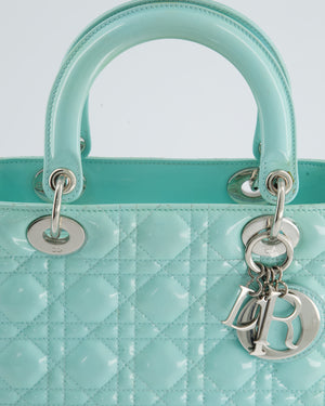 Christian Dior Tiffany Blue Medium Lady Dior Bag Patent with Silver Hardware RRP £5300