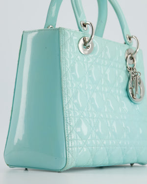 Christian Dior Tiffany Blue Medium Lady Dior Bag Patent with Silver Hardware RRP £5300
