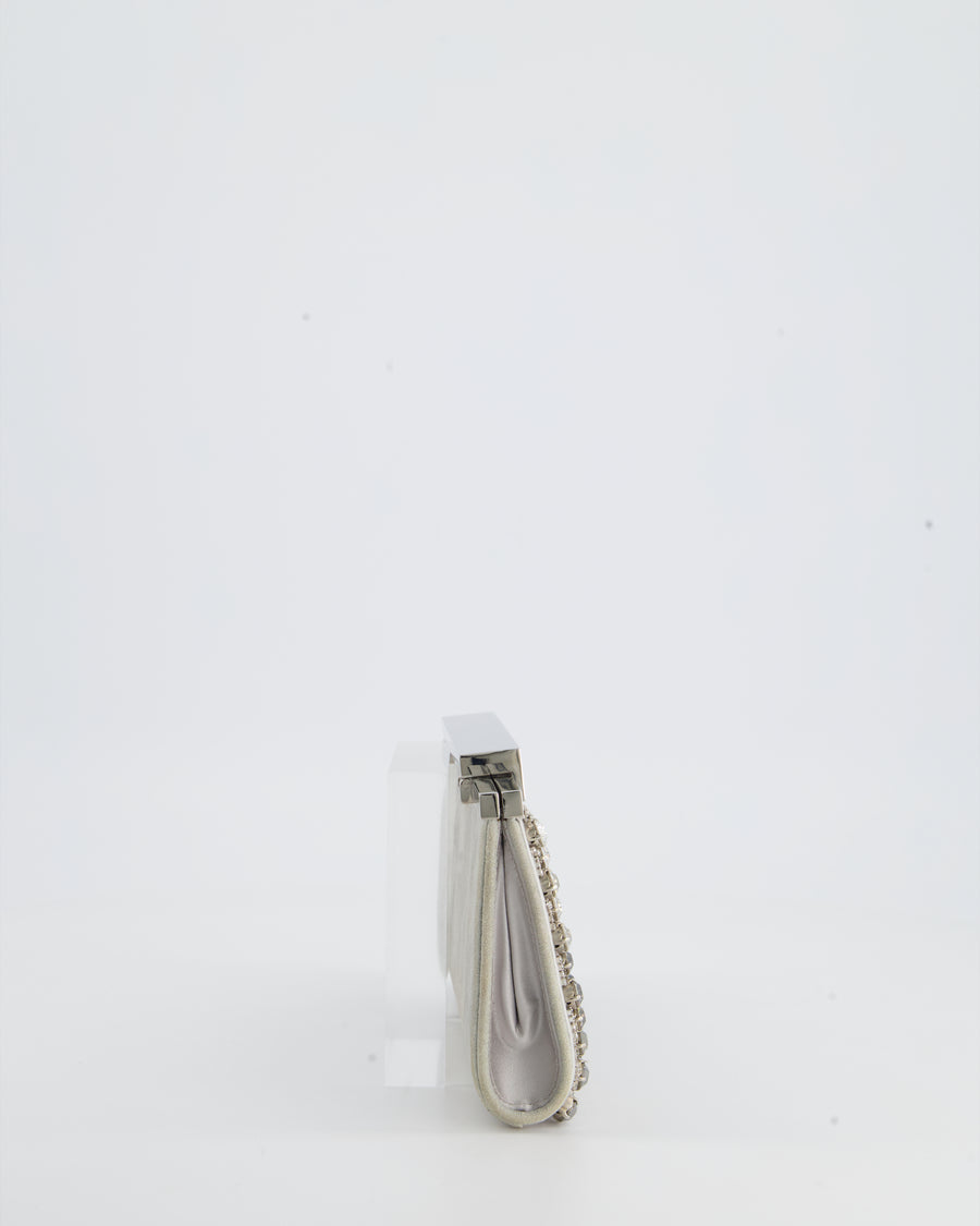 Daniel Swarovski Silver Satin and Crystal Embellished Clutch Bag
