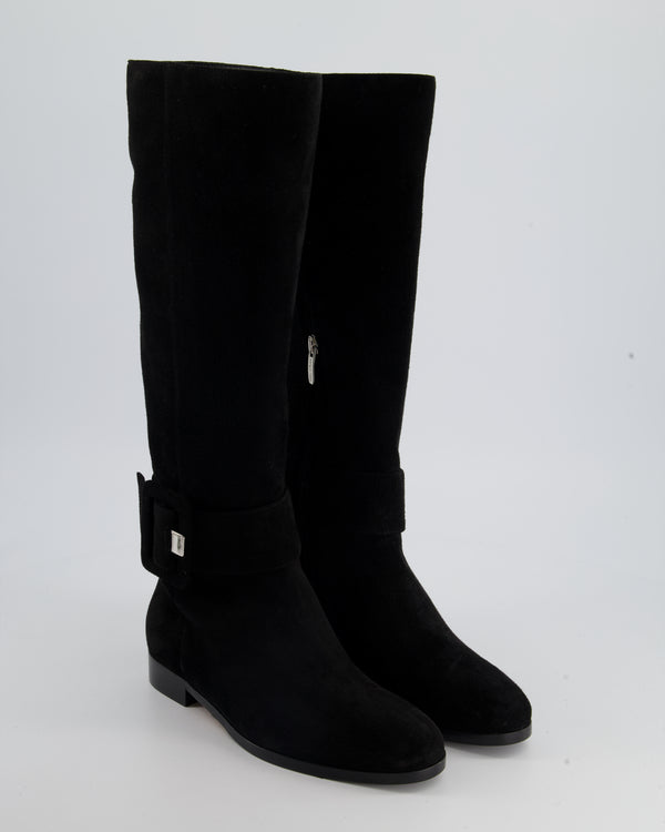 Sergio Rossi Black Suede Boots with Buckle Detail Size EU 34.5