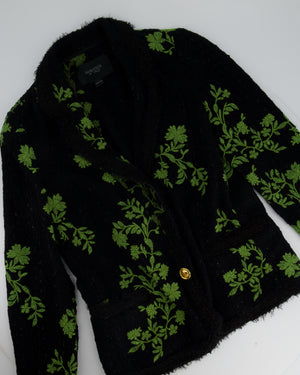 Giambattista Valli Black and Green Floral Printed Jacket with Gold Button Detail Size IT 38 (UK 6)