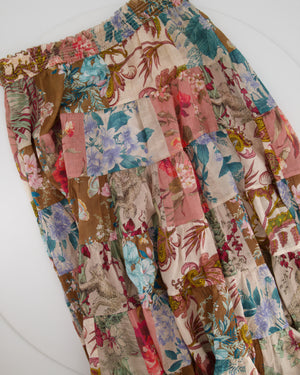 Zimmermann Brown, Pink Floral Cotton Tiered Midi Skirt Size 3 (UK 14)