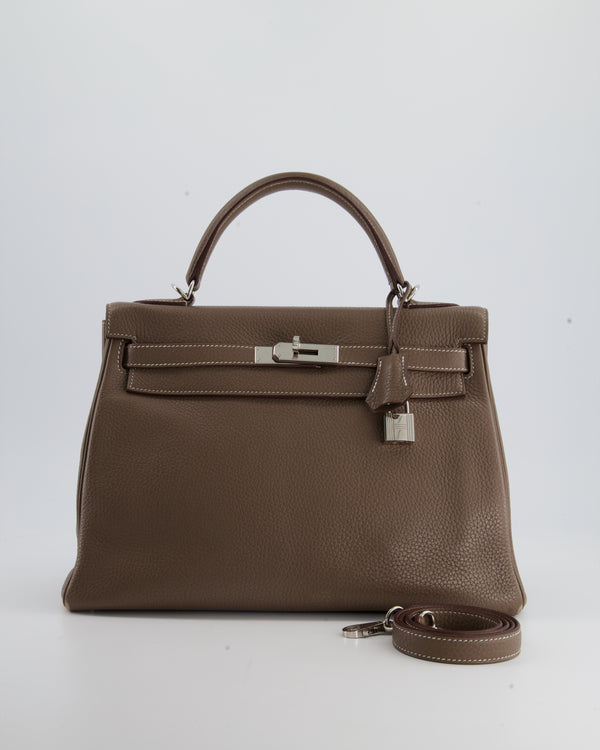 Hermes Kelly 32 Retourne Bag in Etoupe Clemence Leather with Palladium Hardware