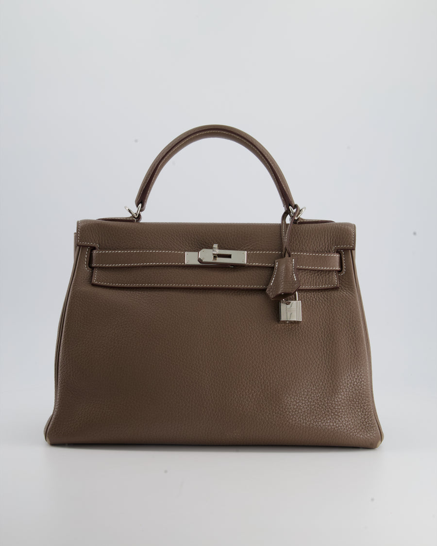 Hermes Kelly 32 Retourne Bag in Etoupe Clemence Leather with Palladium –  Sellier