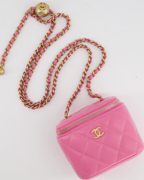 Chanel Hot Pink Coco Crush Mini Vanity Bag in Lambskin Leather with Brushed Gold Hardware