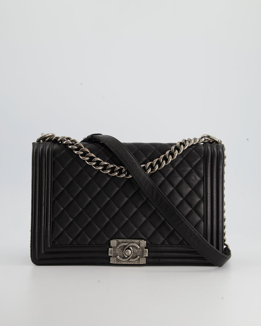 FIRE PRICE* Chanel Black Lambskin Large Boy Bag in with Ruthenium