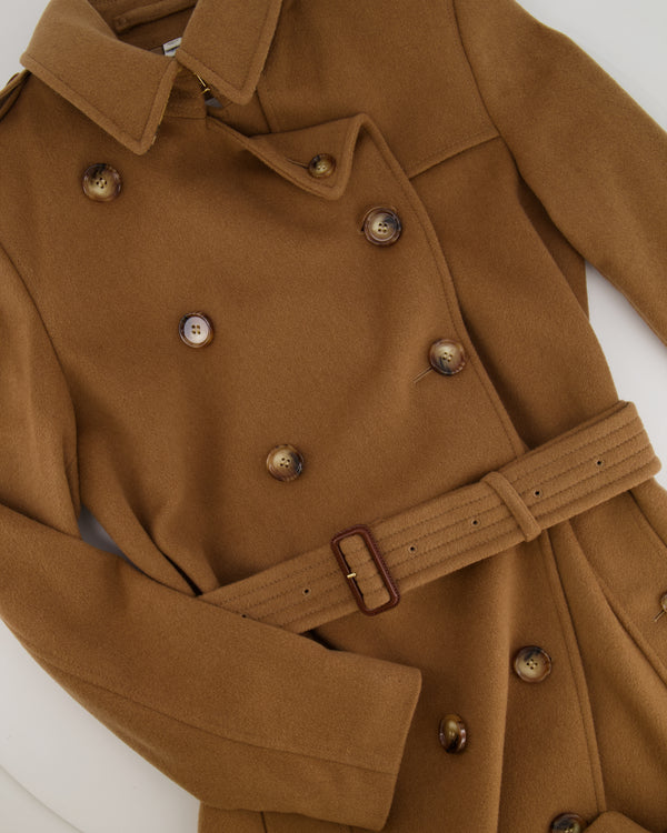 Burberry Camel Cashmere Kensington Trench Coat with Collar Detail Size UK 6 RRP £2,790
