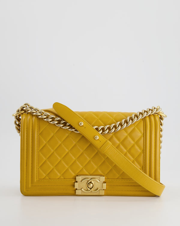 Chanel Yellow Medium Boy Bag in Lambskin Leather with Champagne Gold Hardware