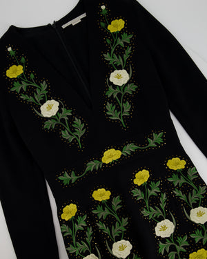 Stella McCartney Black Maxi Long Dress with Long Sleeve and Floral Details IT 42 (UK 10)
