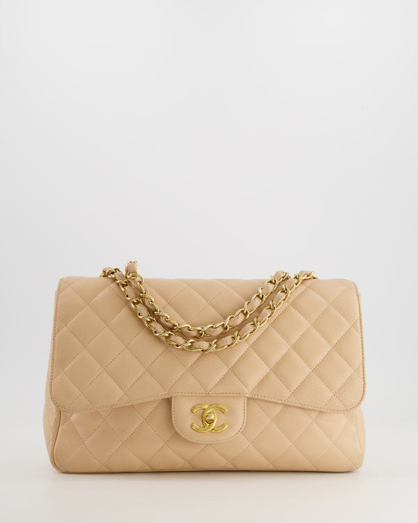 *FIRE PRICE* Chanel Beige Classic Jumbo Single Flap Bag in Caviar Leather with Gold Hardware RRP £9,760