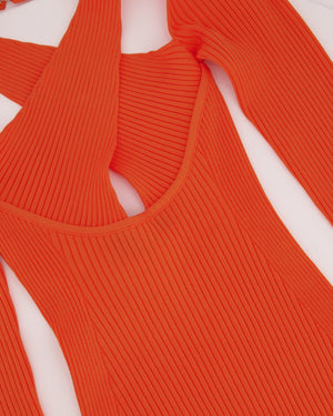David Koma Orange Ribbed Cut Out Long Sleeve Midi Dress FR 34 (UK 6)