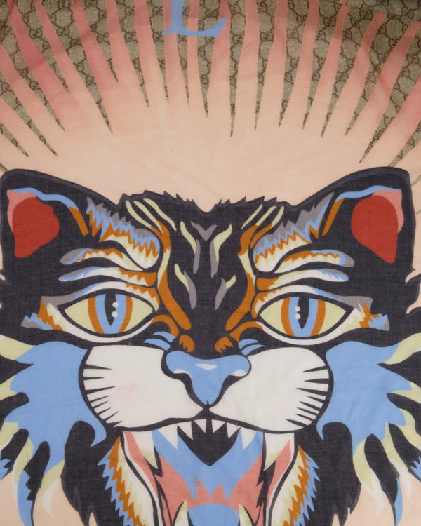 Gucci Brown Monogram GG Printed Scarf with Tiger Print 140cm x 140cm