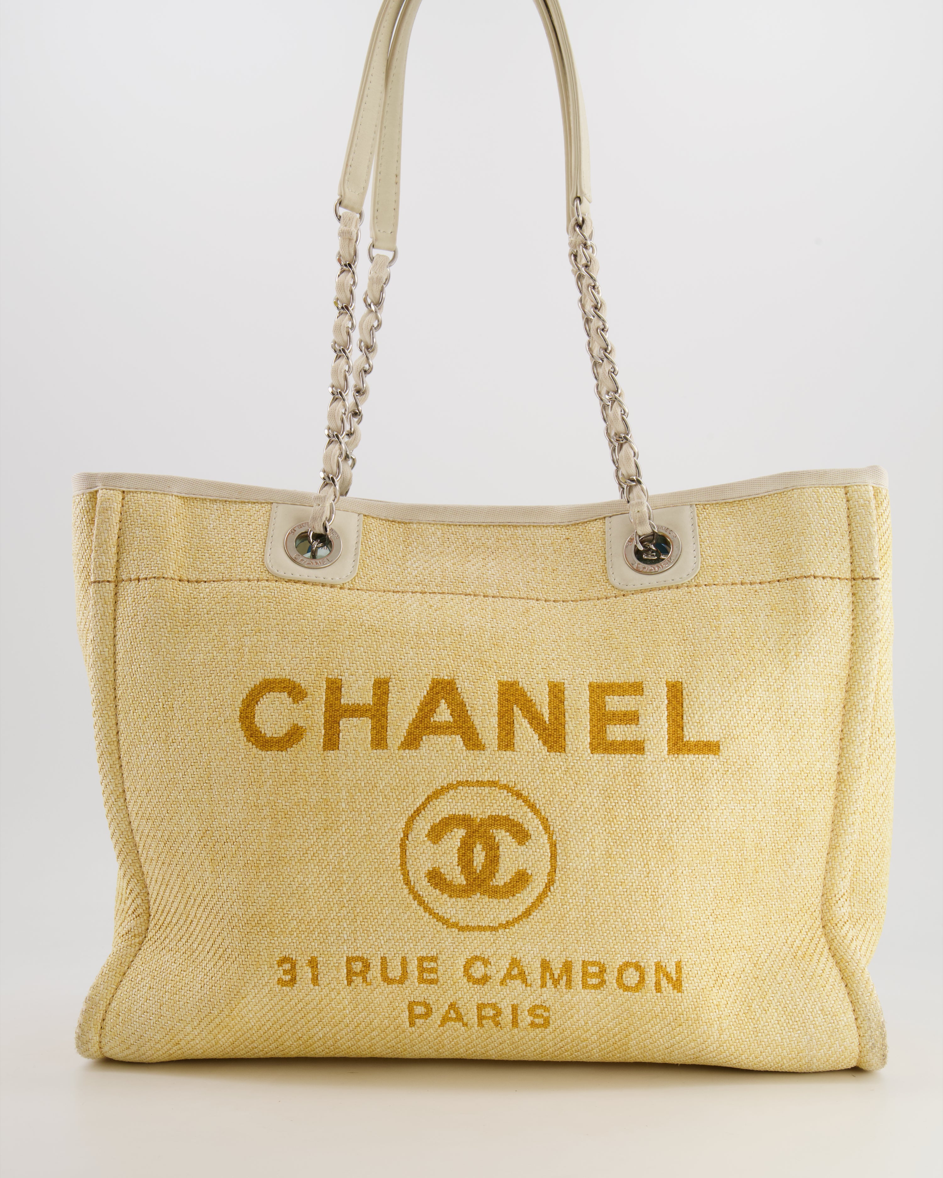 Chanel Yellow Raffia Small Deauville Tote Bag with Silver Hardware – Sellier
