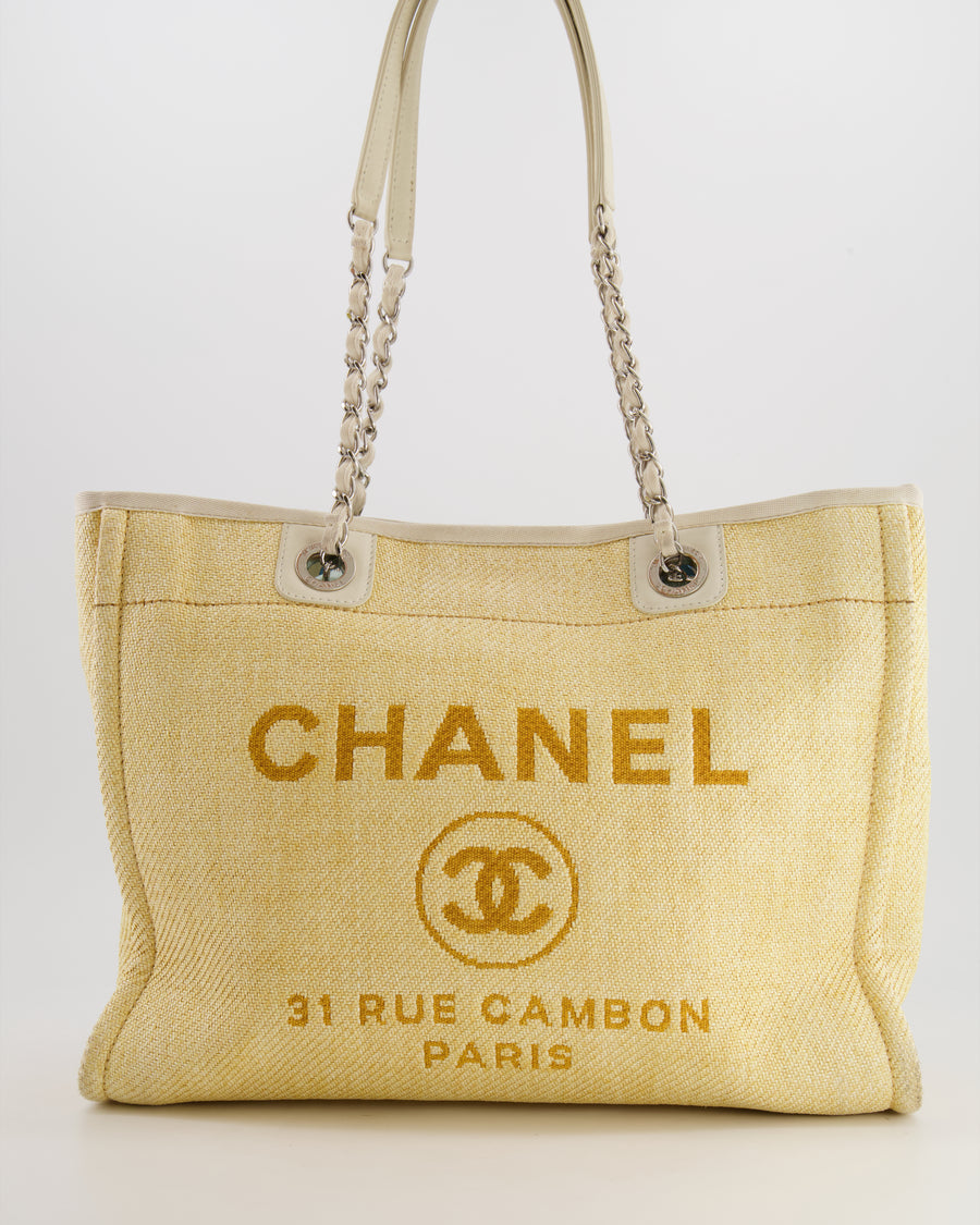 Chanel Yellow Raffia Small Deauville Tote Bag with Silver Hardware