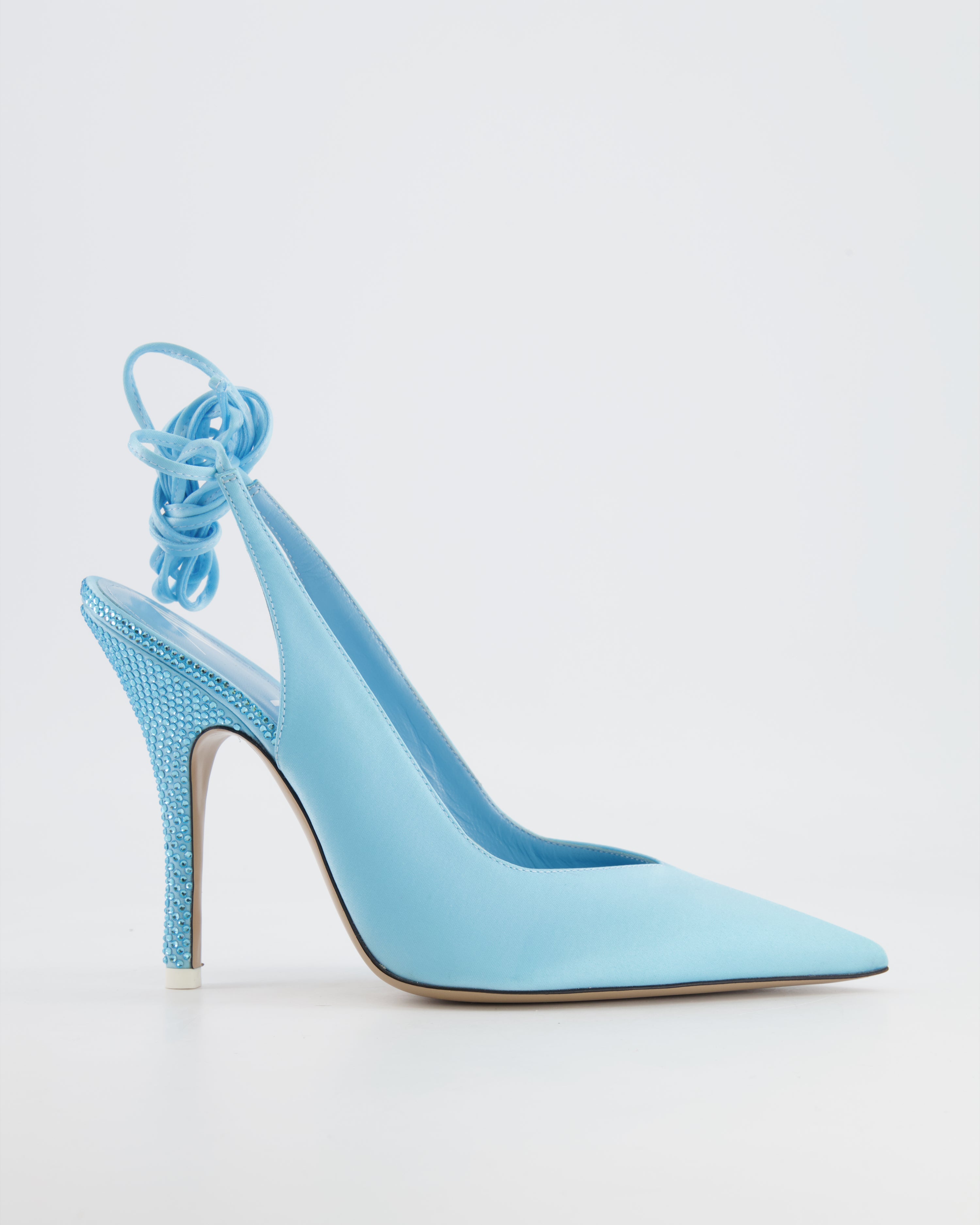 Women's Bead-Embellished Stiletto Heels - Pointed Toes / Ankle Straps / Blue