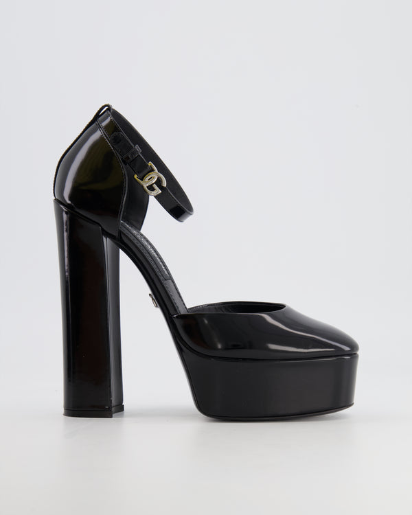 Dolce & Gabbana Black Patent Leather Platform with Logo Detail Size EU 40 RRP £750