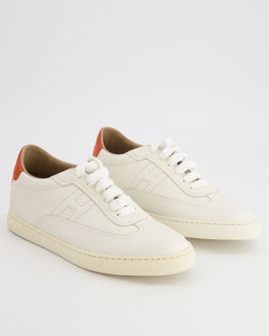 Hermès White and Orange Calfskin Leather Quicker Trainers Size EU 36 RRP £750