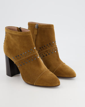 Lanvin Camel Suede Studded Heeled Ankle Boots Size EU 36.5