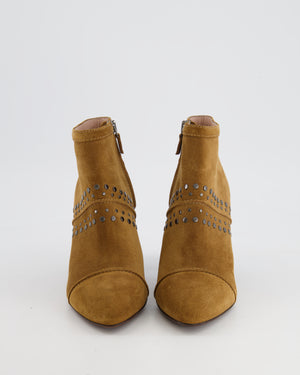Lanvin Camel Suede Studded Heeled Ankle Boots Size EU 36.5