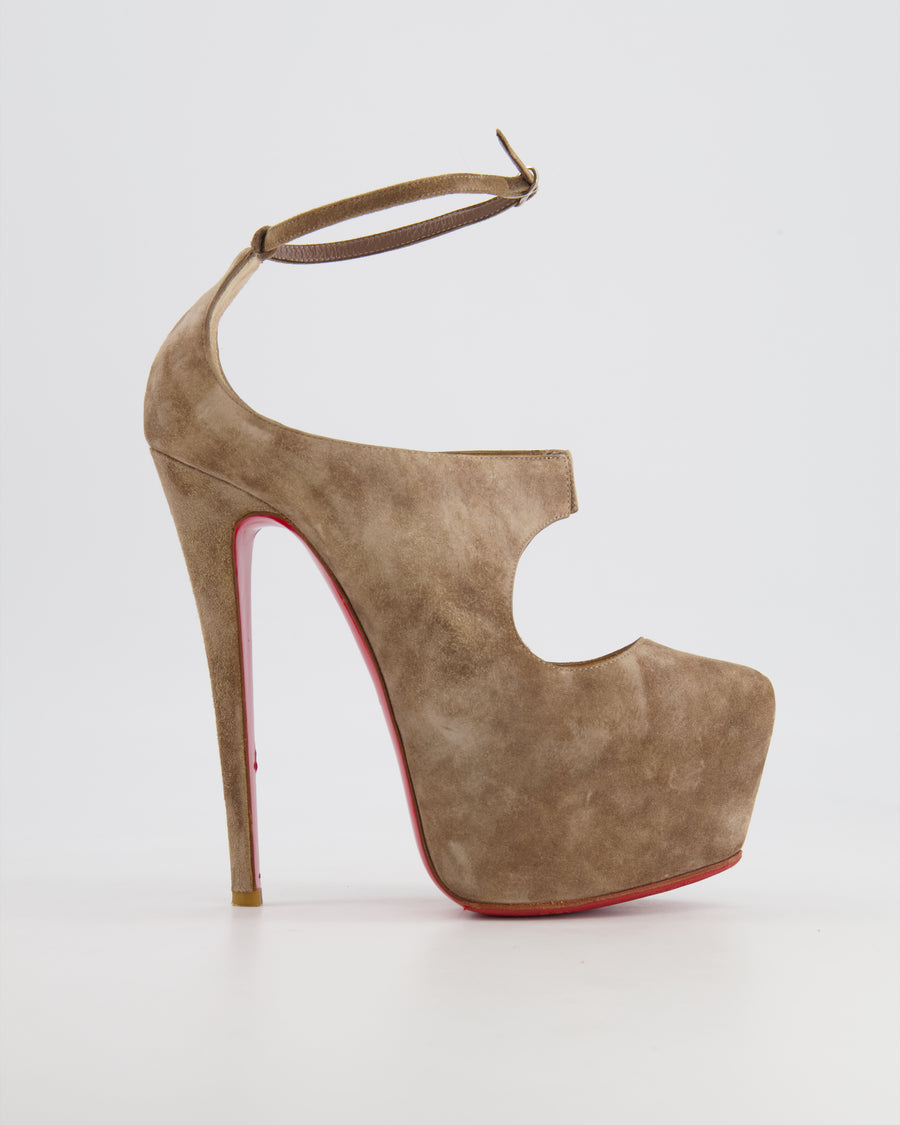 Christian Louboutin Taupe Suede Ankle Strap Platform Size EU 37 RRP £865