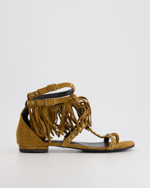 Saint Laurent Camel Suede Tassel Studded Sandals Size EU 36.5