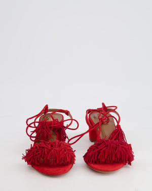Aquazzura Red Suede Tassel Lace-up Sandals Size EU 36.5