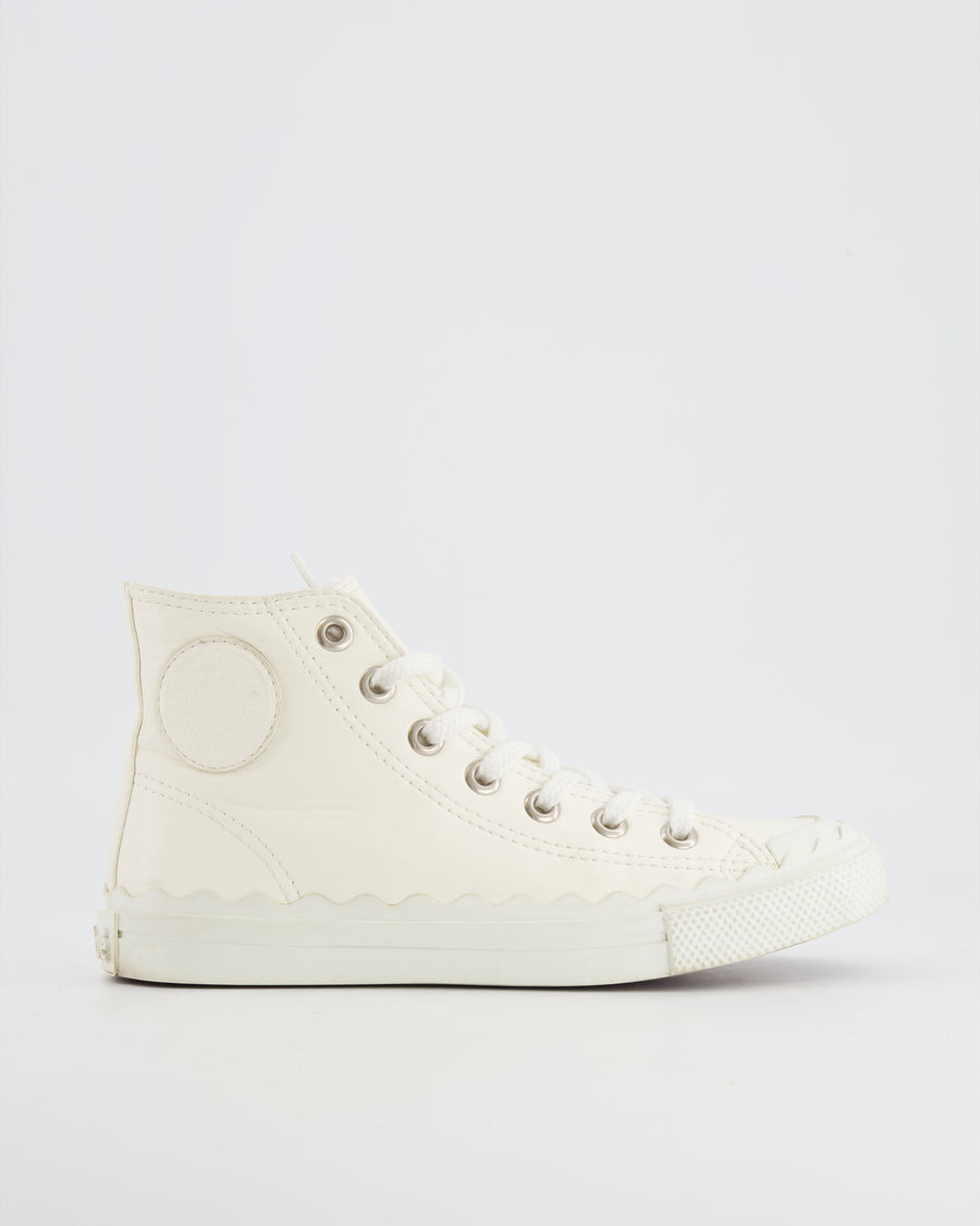 Chloé White Distressed Leather High Top Trainers Size EU 35