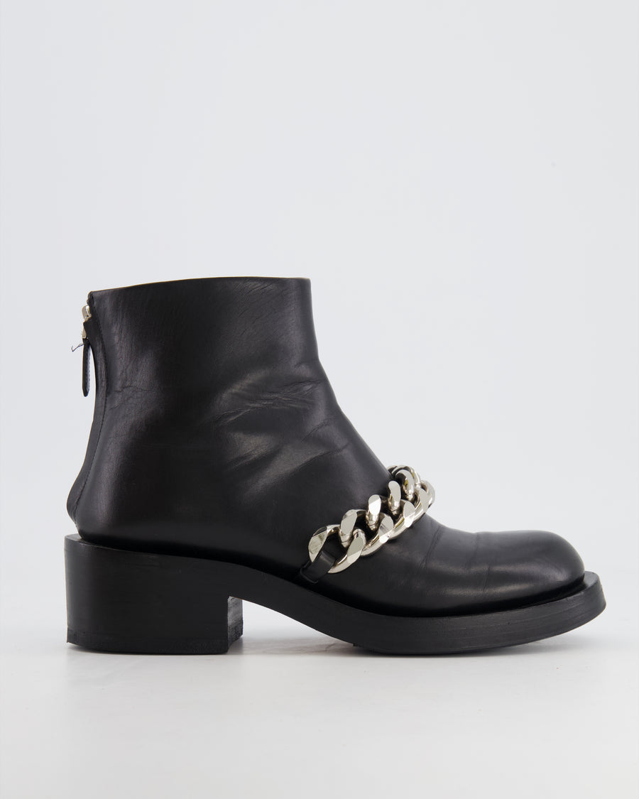 Givenchy Black Leather Flat Boots with Silver Chain Detail Size EU 36.5