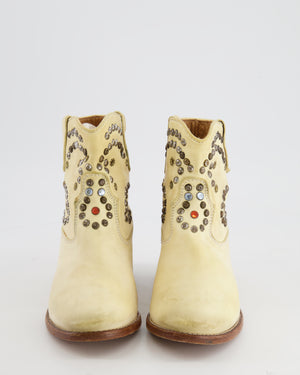 Isabel Marant Cream Cowboy Boots with Silver Details Size EU 36