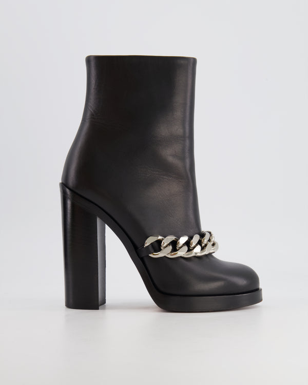 Givenchy Black Leather Heeled Boots with Silver Chain Detail Size EU 36.5