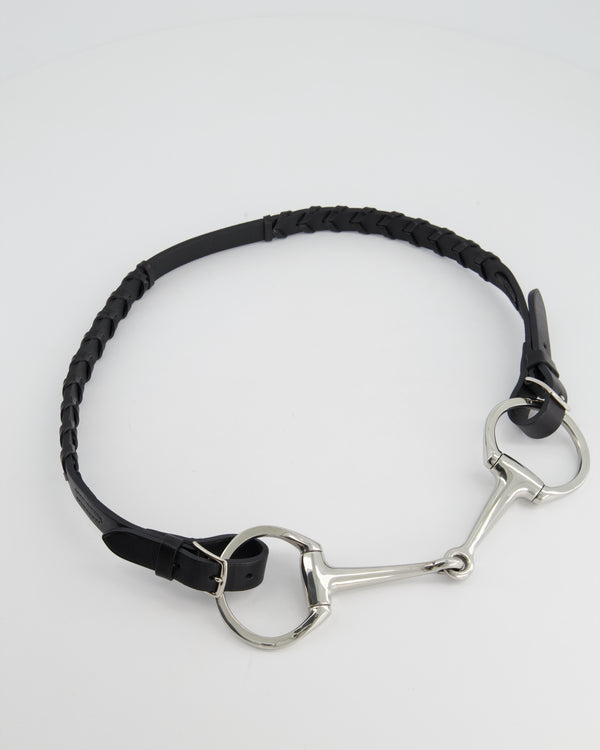 Hermès Black Horse-Bit Belt with Silver Hardware Size 90cm