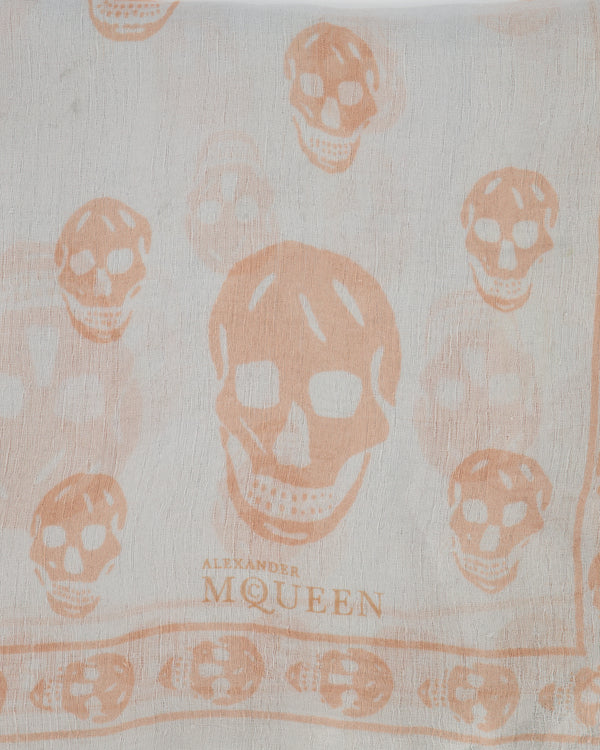 Alexander McQueen Grey and Pink Scull Print Silk Scarf Size 100 x 100 cm