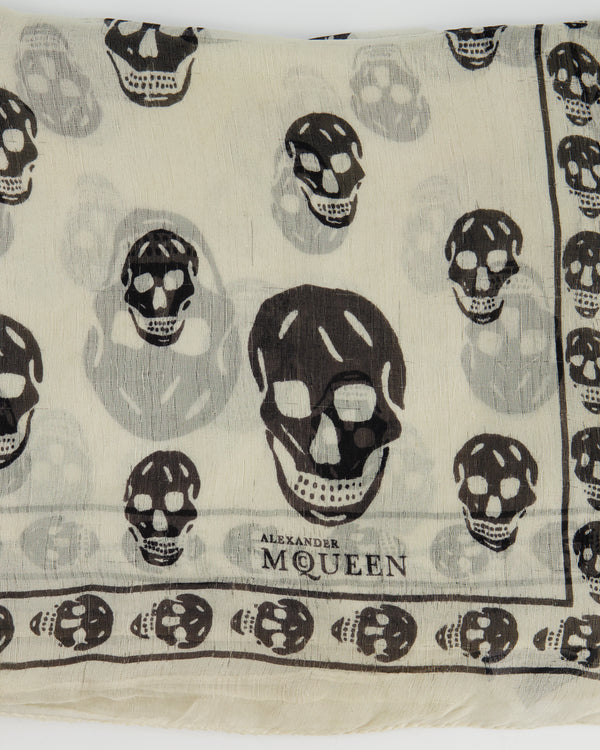 Alexander McQueen Cream and Black Scull Print Silk Scarf Size 100 x 100cm