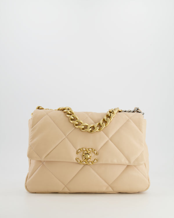 *FIRE PRICE* Chanel 19 Beige Large Flap Bag in Lambskin Leather with Mixed Hardware