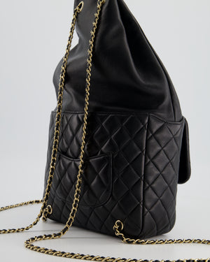 Chanel Black Timeless Backpack Bag in Lambskin Leather Champagne Gold Hardware