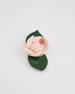 Chanel Pink Silk Rose Brooch with Leaf Details