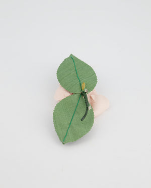 Chanel Pink Silk Rose Brooch with Leaf Details