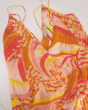 Emilio Pucci Pink, Yellow Orange Printed Silk Maxi Sun Dress Size UK 8