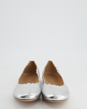 Chloe Foiled Silver Ballet Flats with Wave Detailing Size 41