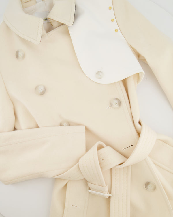 Burberry Cream Cashmere Kensington Trench Coat with Collar Detail Size UK 6 RRP £2,790