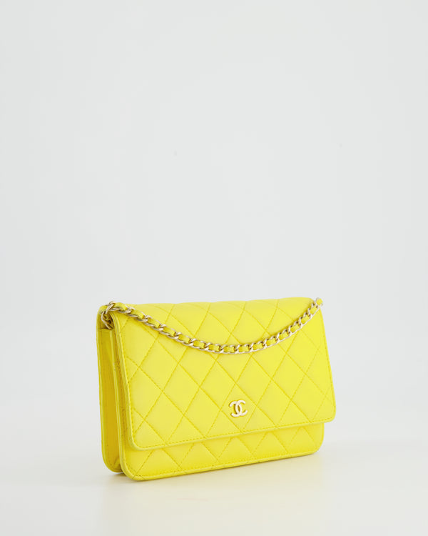 Chanel Yellow Wallet on Chain in Lambskin Leather with Brushed Champagne Gold Hardware