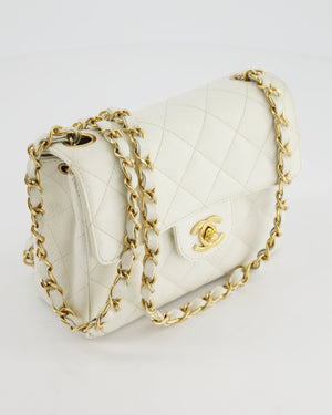 *RARE* Chanel Vintage White Caviar Mini Square Flap Bag with 24K Gold Hardware