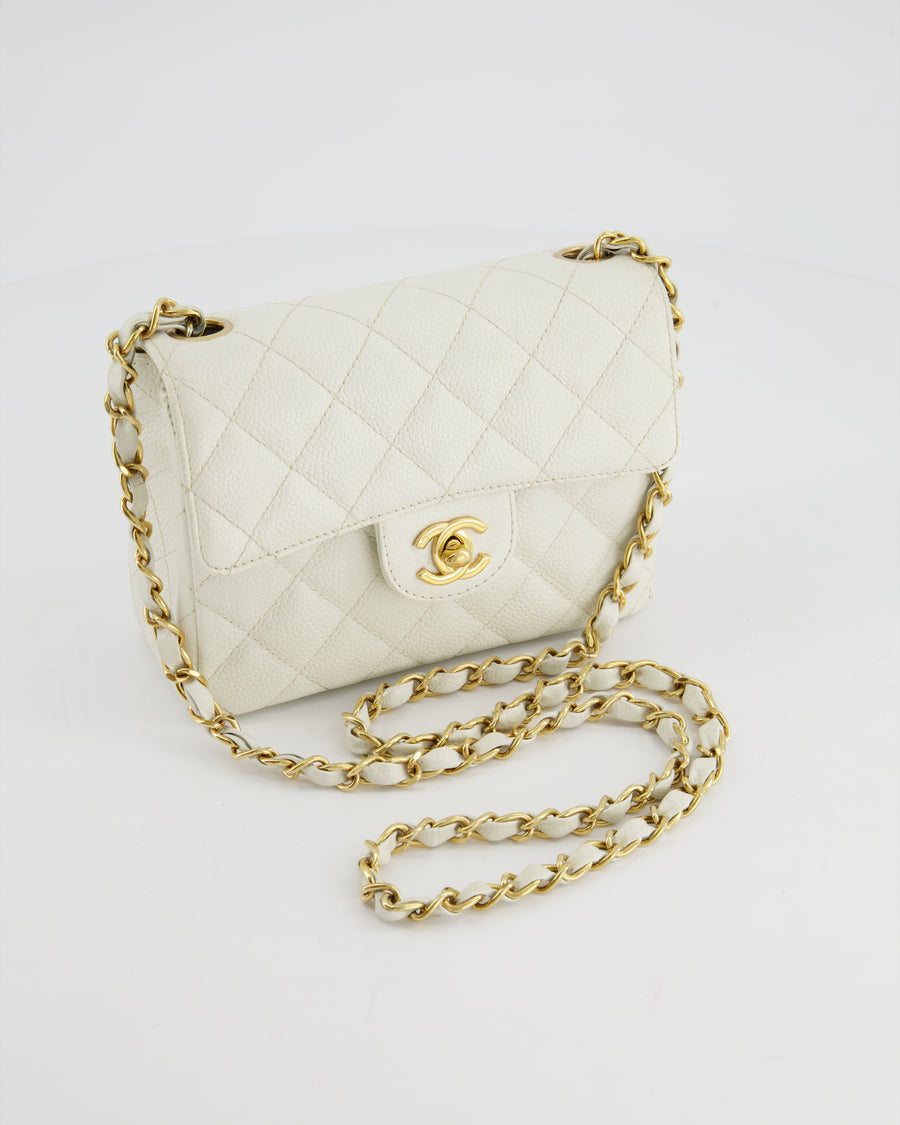 RARE* Chanel Vintage White Caviar Mini Square Flap Bag with 24K