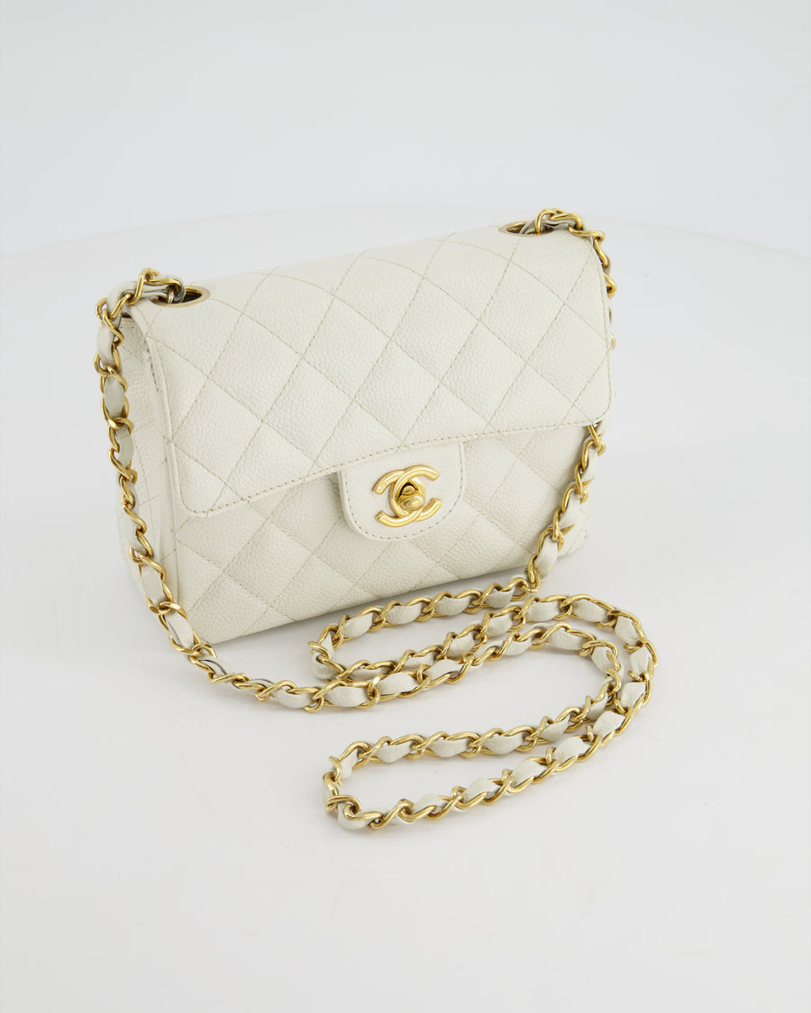 *RARE* Chanel Vintage White Caviar Mini Square Flap Bag with 24K Gold Hardware