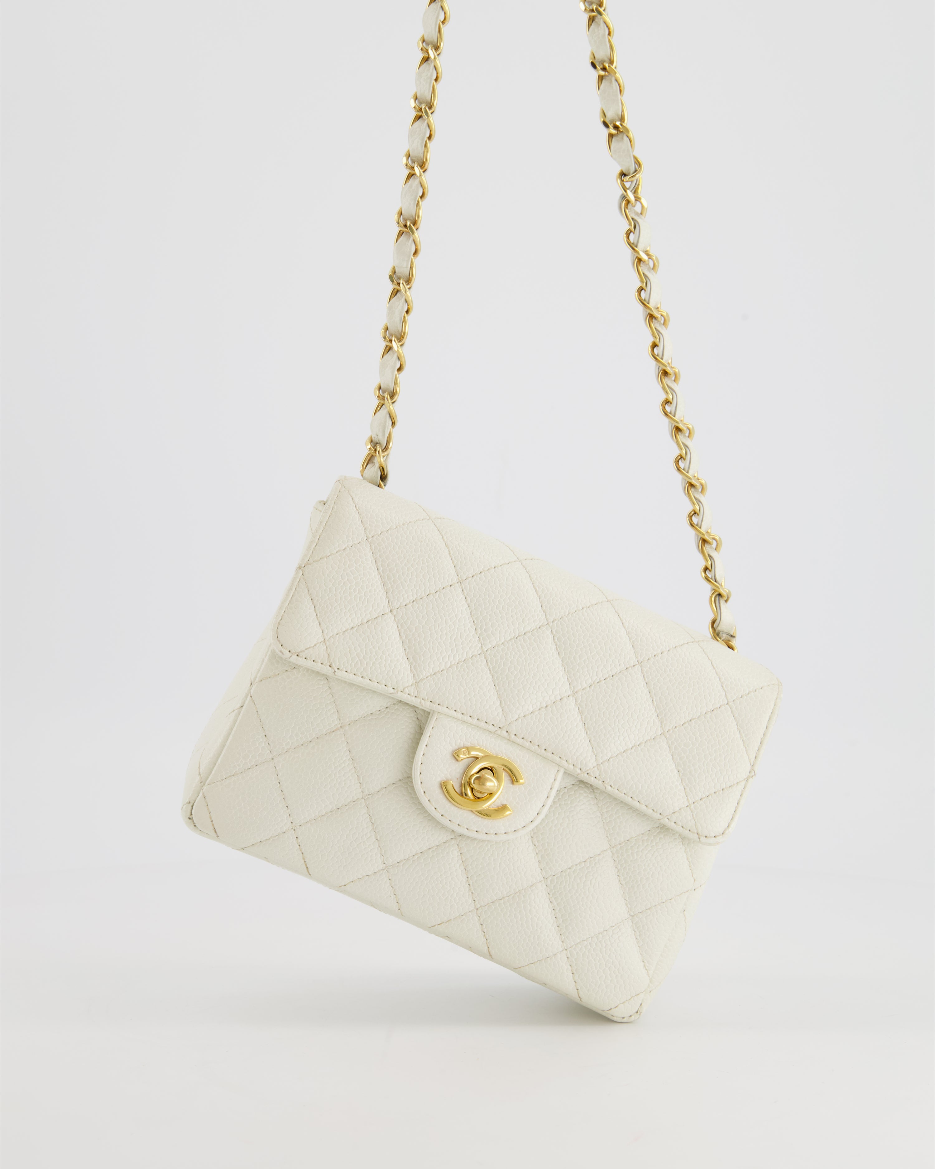 Chanel White Quilted Caviar Small Classic Double Flap Bag Light