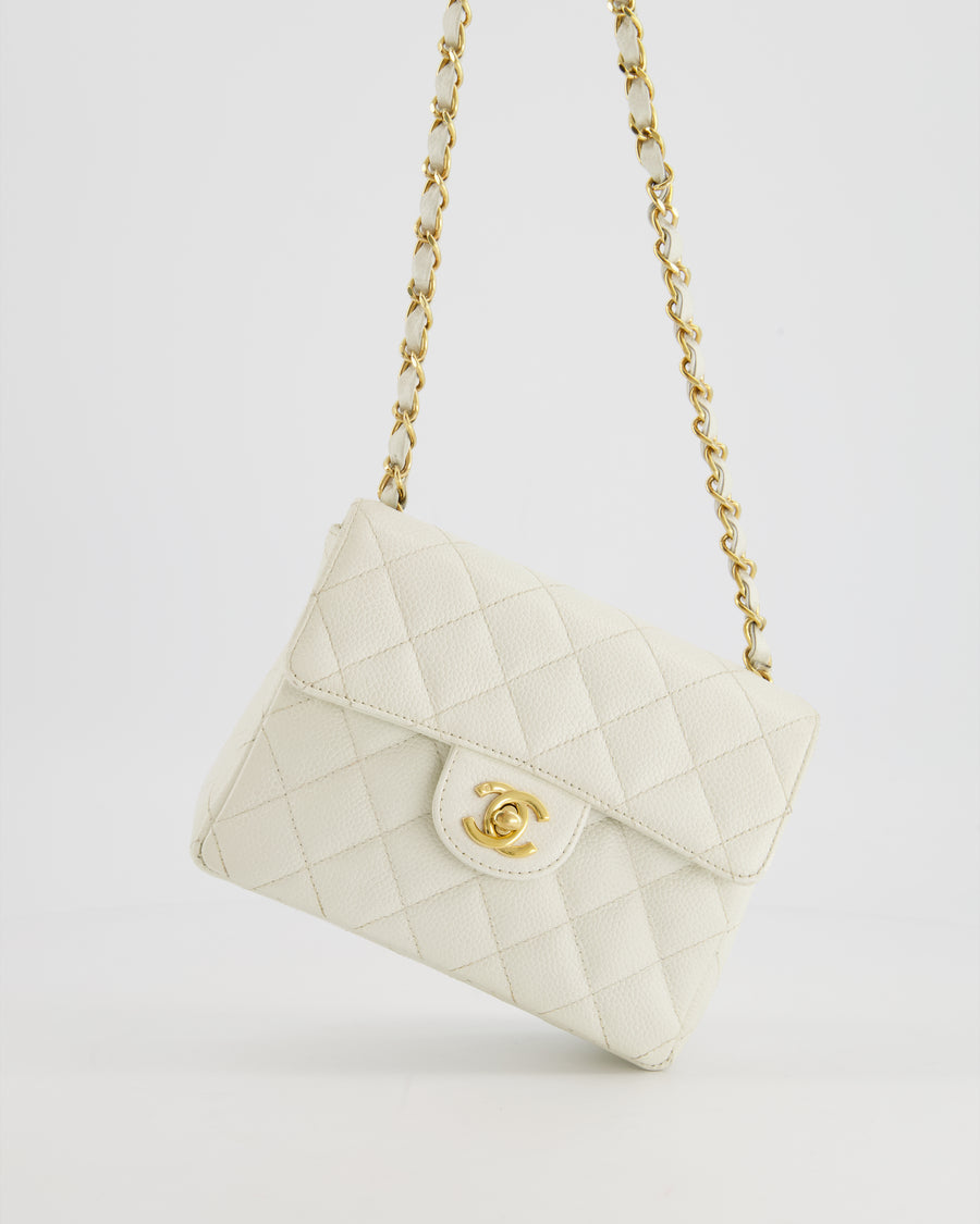 RARE* Chanel Vintage White Caviar Mini Square Flap Bag with 24K