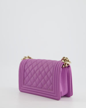 Chanel Purple Small Boy Bag in Lambskin Leather with Champagne Gold Hardware