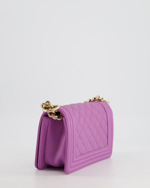 Chanel Purple Small Boy Bag in Lambskin Leather with Champagne Gold Hardware